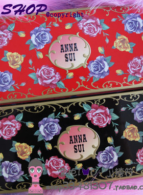 Anna sui安娜苏绝版蔷薇花红色黑色铁盒铅笔盒收纳盒化妆盒首饰盒