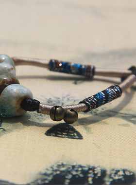 民族风冰裂带铃铛陶瓷情侣手链