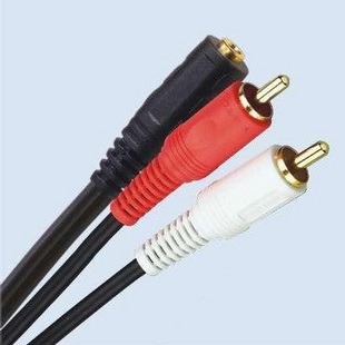 3.5母转2RCA公莲花线 笔记本电脑音箱数据线 3.5MM转AV红白音频线