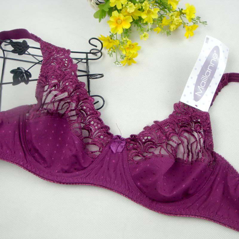送礼精品 外贸内衣 欧美紫红色刺绣超薄文胸 j2h