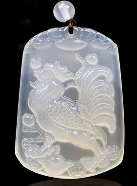 白玛瑙白玉髓生肖鸡吊坠金鸡鸡型鸡形饰品饰物玉石挂件项链
