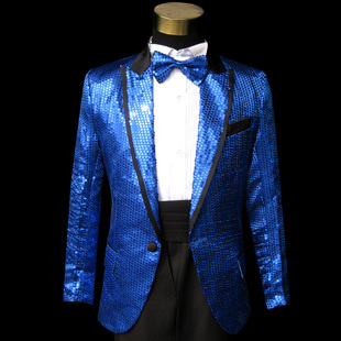 舞台演出套装 男士 全蓝亮片演出服装 演唱会歌手3095 套装 表演西装