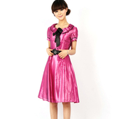 品牌撤柜 特价 杭派气质光面蝴蝶结翻领双排扣修身 连衣裙原359元