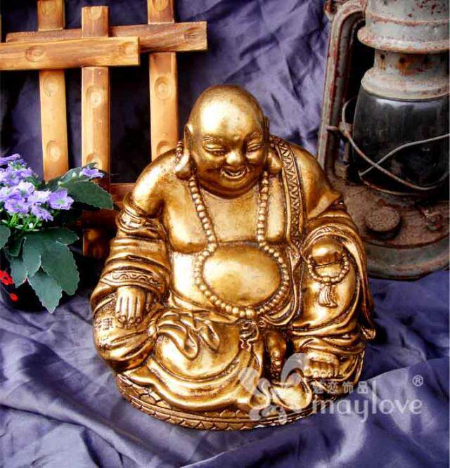 祭神拜神供神用具镀金贴金箔弥勒佛佛爷发财旺财工艺陶瓷饰品摆件