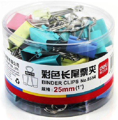 得力8554彩色长尾夹 25mm鱼尾夹 夹子 燕尾夹 票夹 夹文具 48只装