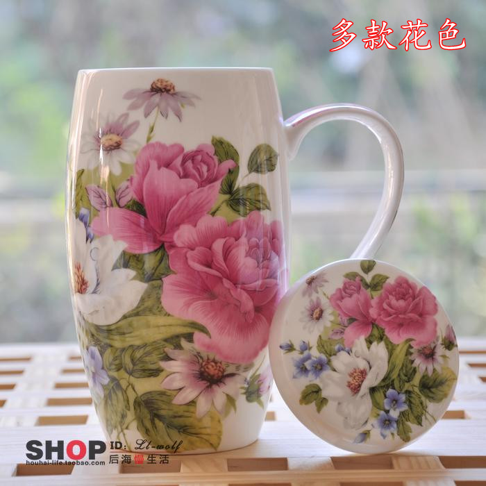 包邮700ML骨瓷喝水杯 大容量附勺 多色可选 后海出品