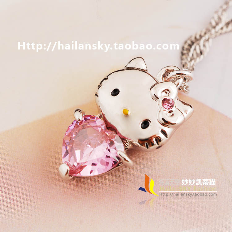 【专柜】hello kitty凯蒂猫 24K白金粉锆水波纹项链饰品包邮送盒在类目 饰品/流行首饰/时尚饰品新, 项链中 - 来自Buy2taobao.com提供专业的淘宝代购服务