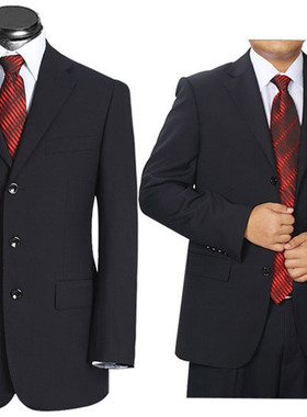富绅男装绅士正装羊毛西服套装男士藏蓝色经典西装3扣WE0005