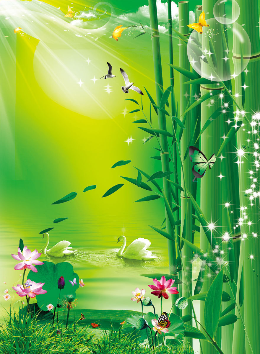 659海报印制展板素材768梦幻竹林风景画