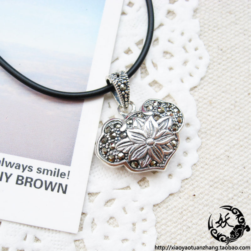 小妖团长 泰银莲花长命锁吊坠 泰国925纯银项链 双面 复古精致 女