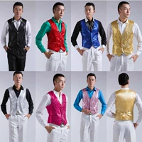 Nam giới trình diễn vest vest sáng bóng hồng hồng xanh đen vàng vàng vest vàng cuộc họp thường niên bài hát và biểu diễn múa mã đầy đủ - Dệt kim Vest vest đen nam