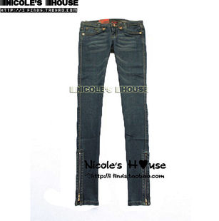 原D 弹力 侧拉链 牛仔裤