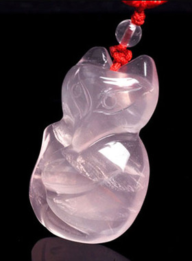 天然冰种粉水晶狐狸吊坠