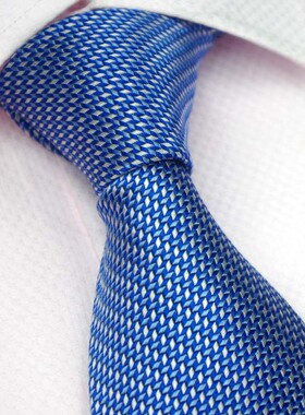 蓝白菱形格子真丝领带 男士商务正装领带 桑蚕丝结婚会议宴会领带