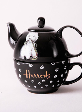 英国哈罗斯Harrods礼物西高地复古花茶陶瓷茶壶茶杯咖啡杯水壶熊
