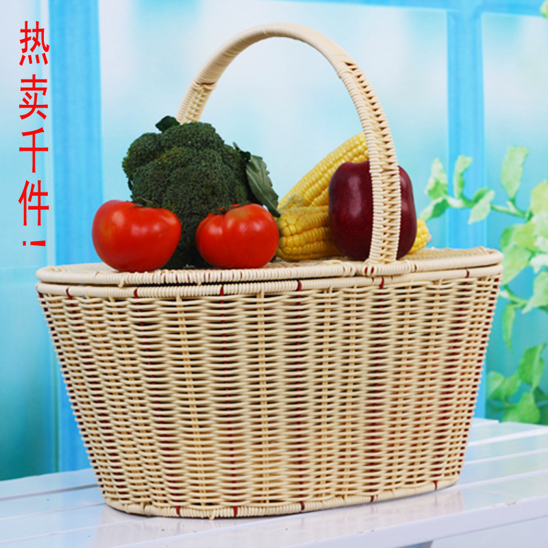 大号藤编手提篮筐 购物篮子 菜篮子 礼品收纳篮 杨梅篮筐 清洁篮