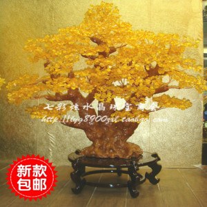 天然黄水晶发财摇钱招财树家居室内落地风水玄关摆件饰品开业礼品