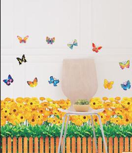 特大号玄关过道 腰线贴纸墙贴腰线 客厅踢脚线田园栅栏蝴蝶向阳花