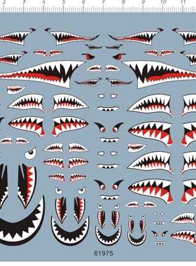 shark鲨鱼嘴巴牙齿眼睛GD铁球飞机战机水贴 61975 12*14