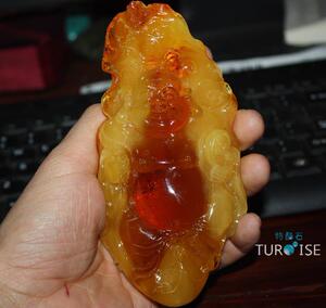 精雕琥珀蜜蜡金绞蜜弥勒佛摆件 配底座