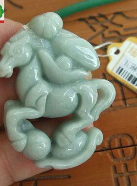 87108玉琳阁翡翠 实物拍 进口缅甸 天然A货翡翠玉马上嬴钱吊坠