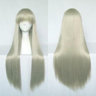 cosplay假发本间芽衣子面码/清茶色80cm长直发黄色高温丝长发假毛