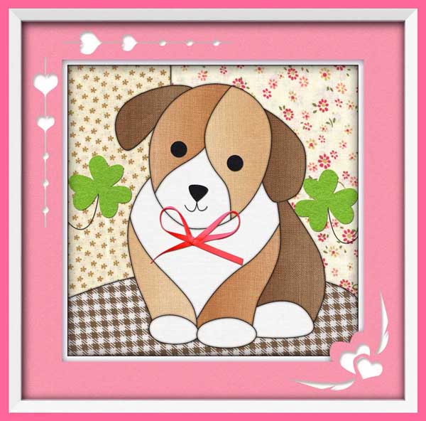拼布画diy手工材料包布嵌画卡通儿童益智画善良狗15*15cm
