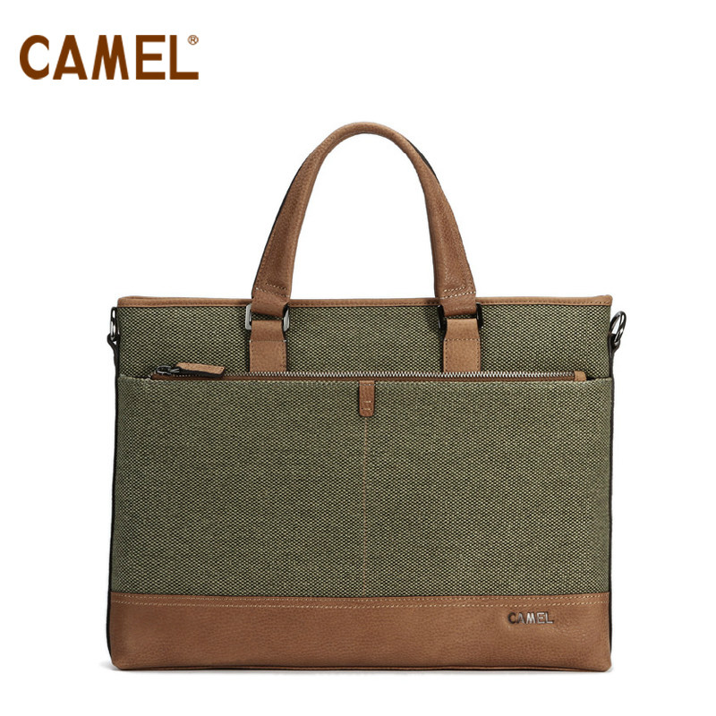 【非卖品】camel骆驼 牛皮+帆布手提包 男包男士背包包袋MB
