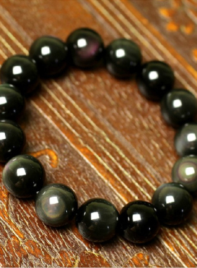 水晶彩虹眼黑曜石男女款手串