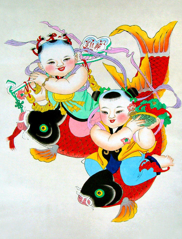 618海报印制海报展板素材774童子富贵吉祥年画 - 副本