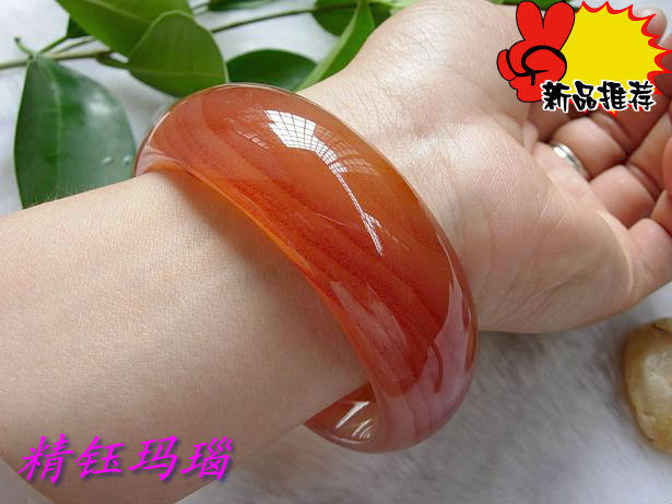 收藏精品礼物巴西玛瑙玉髓手镯58mm 纯天然原色通透荧光 朱砂纹理