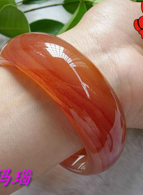 纯天然原色通透朱砂纹理玉髓手镯
