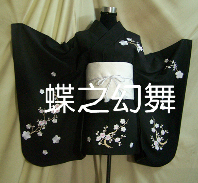 Cosplay 黑底白梅短装和服cos女装----046