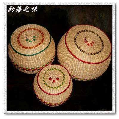 越南手工草编小篓 普洱茶包装盒三件套可装 迷你小沱 竹箩 竹筐