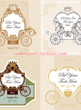 矢量素材复古欧式皇家花纹马车结婚礼水牌邀请卡请柬背景素材Y279