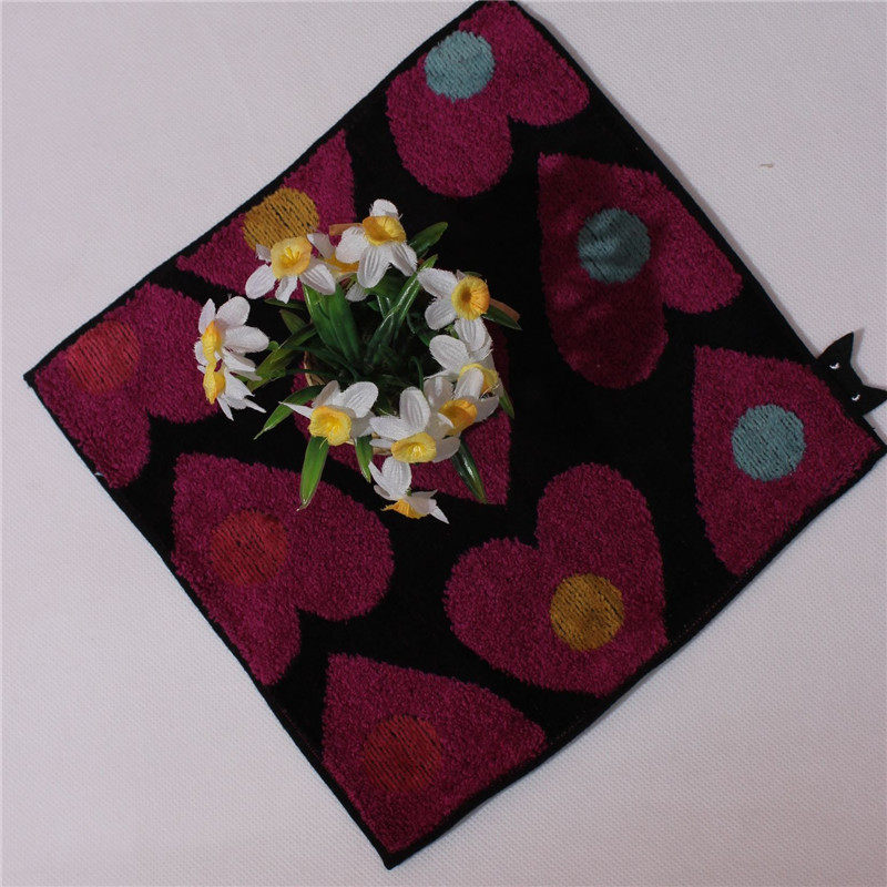 郑老大纯棉外贸出口日单 am 系列 黑底红心无捻猫猫手绢手帕 方巾