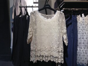 春夏唯美圣迪奥新款女装清晰镂空钩花短袖针织4183557/S14183557