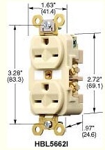 Hubbell HBL5662I Wiring Device-Kellems Receptacle, 15 A, 250