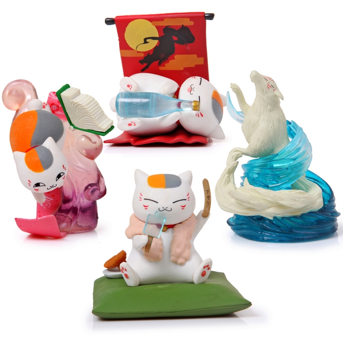 【绝品】日本正版夏目友人帐公仔 猫咪老师妖狐真身 喝酒场景摆件