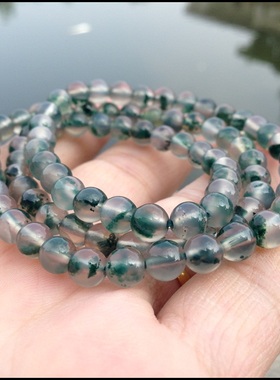 【佳石琦缘】天然原色绿草冰透玛瑙圆珠手链88粒可绕3圈女礼品141