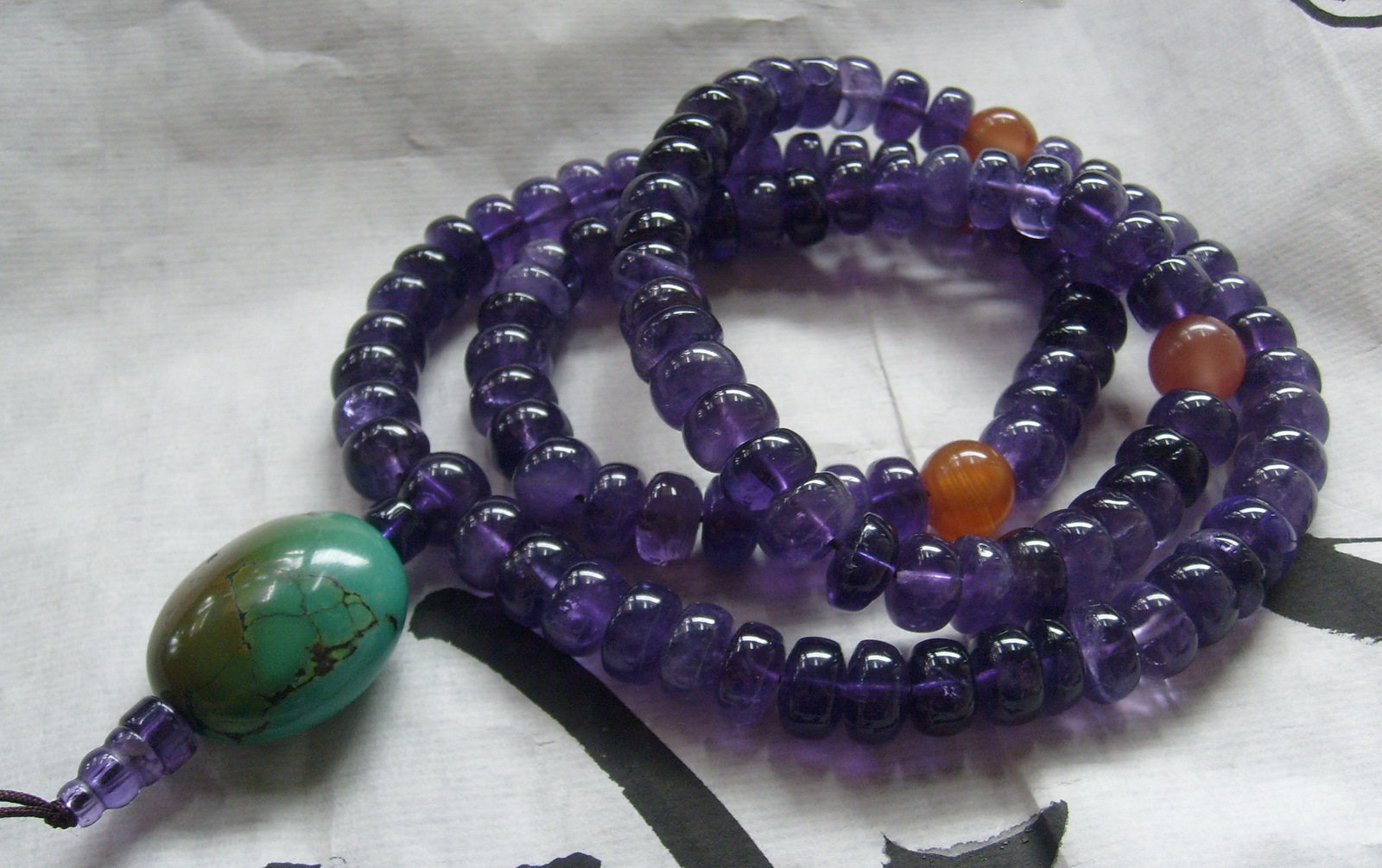 清代/民国老紫水晶108佛珠  配老南红玛瑙珠绿松石珠