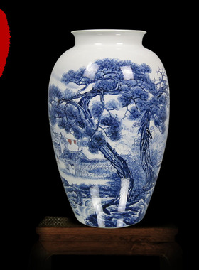 景德镇省工艺美术师作品 青花釉里红冬瓜瓶 山水瓶 瓷器收藏摆件