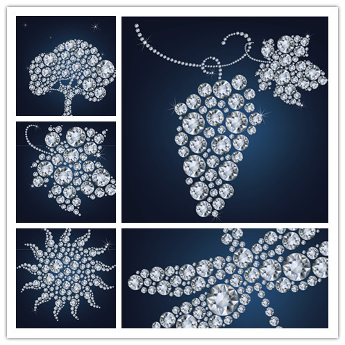 矢量设计素材 钻石组合图案蜻蜓葡萄树太阳胸针 EPS格式源文件