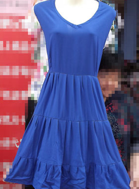 华美棉绸绵绸连衣裙蛋糕裙 无袖连衣裙 夏装新款睡裙DGQ-10宝蓝色