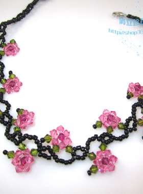 水晶水晶手工串制花朵玫瑰项链