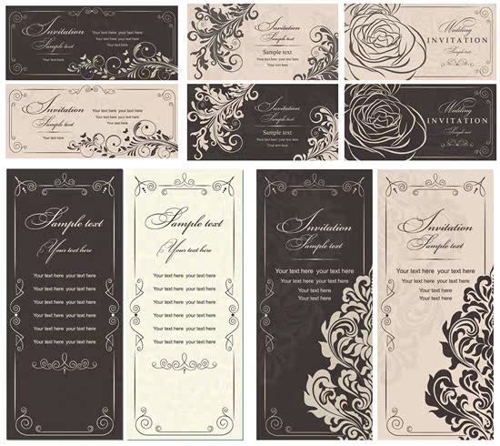矢量设计素材 欧式花纹纹饰黑白风格邀请卡 EPS格式源文件