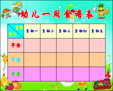 582海报印制海报展板素材470,幼儿园一周食谱表