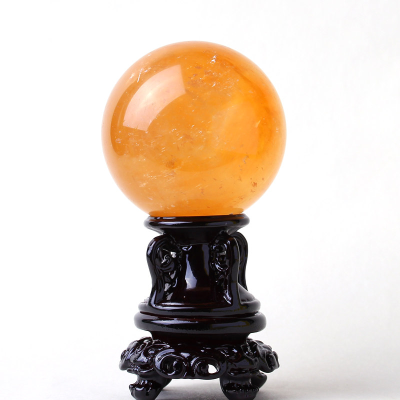 天然黄色冰洲球 黄色水晶球  冰州球摆件 冰洲石水晶球
