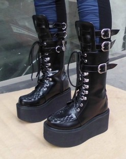 PUNK原宿厚底鞋 zipper马丁靴显高瘦1360 欧洲站 tai