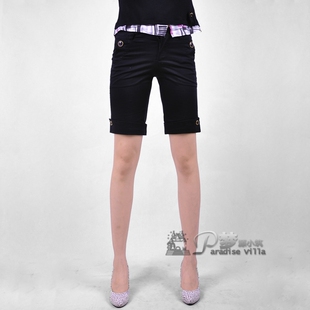 皇冠特价 欧美良品 中裤 休闲简洁翻边卷边直筒五分裤 3色 时尚